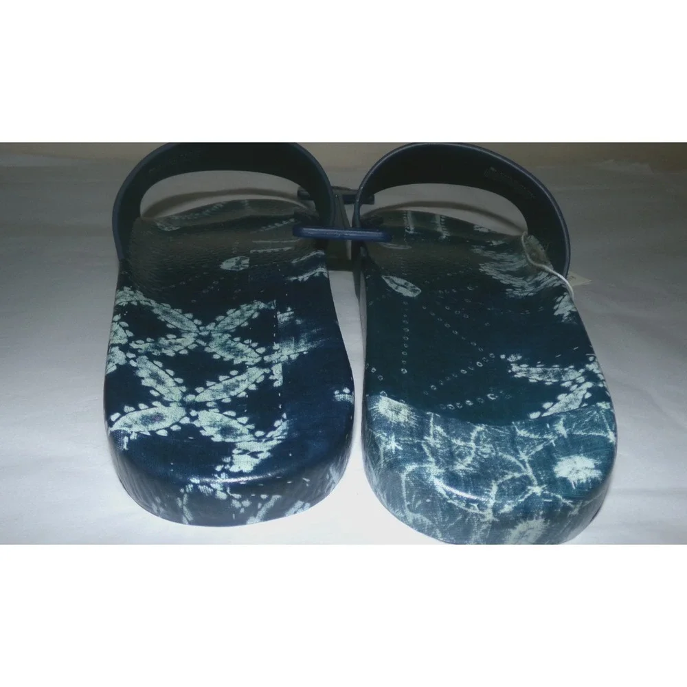 Polo Ralph Lauren Slides Mens 12 Indigo Blue Shibori Style Sandals